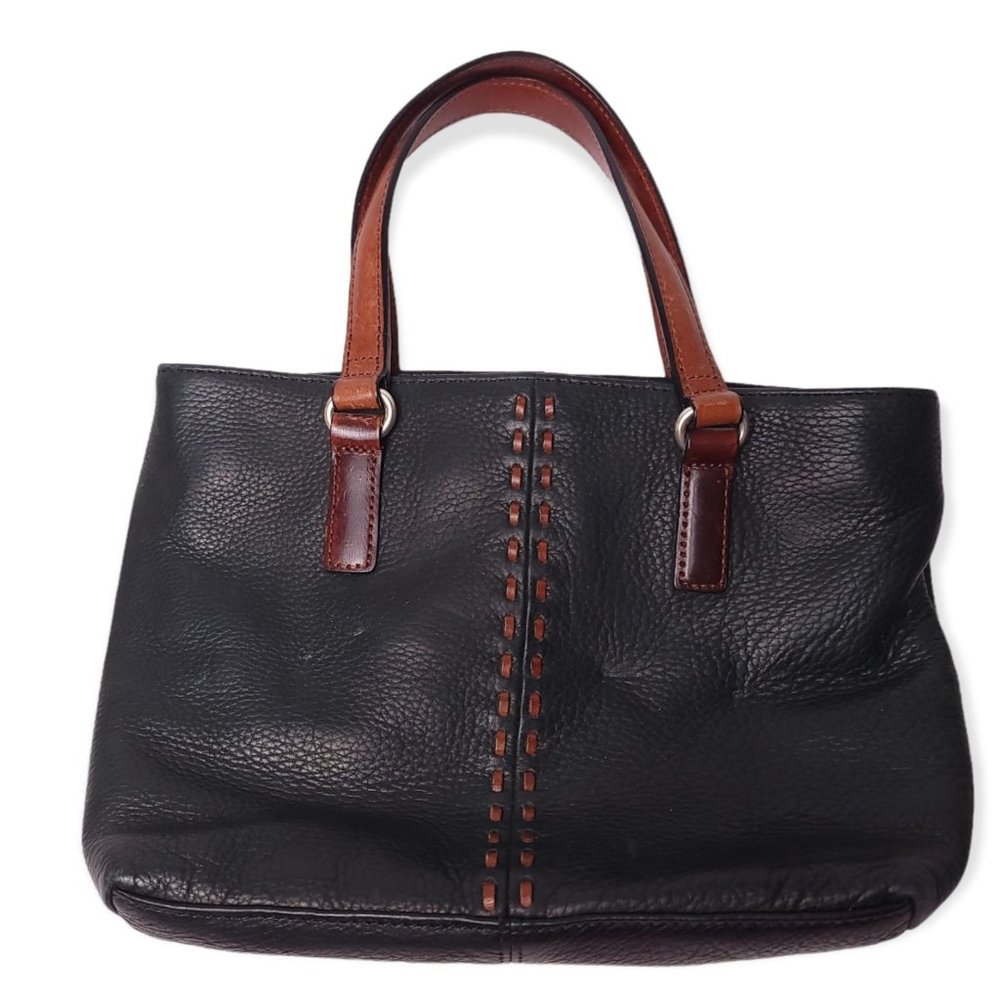 Fossil Mini Tote Bag Crossbody Bag Black Leather with Whipstiching Vintage